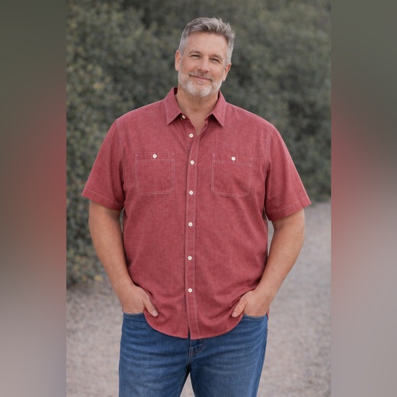 Old Navy Other - Old Navy Button Down Shirt Mens Size XXL Slim Fit Red Chambray Chest Pockets